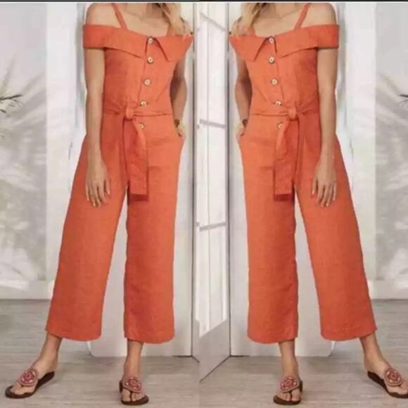 SOFT SURROUNDINGS Linen Raissa Crop Jumpsuit in Medium - Picture 1 of 8